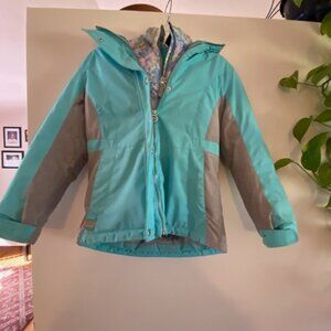 ZeroXposur Heavyweight Faux Fur Hooded 2-in-1 Jacket Girls 10/12 Turquiose & Gra